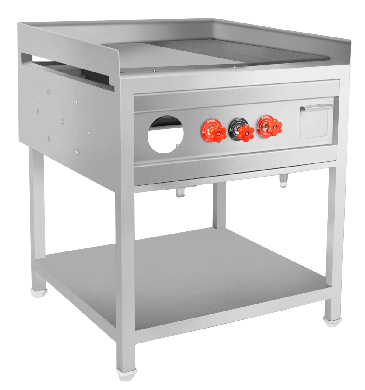 Gas Griddle Plate Half Grooved Top With 3 Side Skirting With 1 Under Shelf